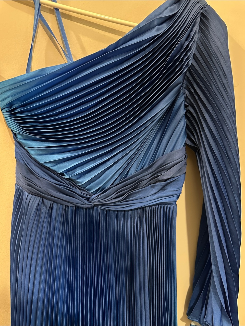 Mac Duggal by Ieena Blue Pleated Charmeuse One Shoulder Ombre Gown 49903 - Picture 5 of 16
